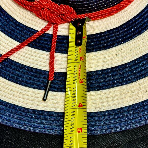Striped Black and White Sun Hat with Red Accent - Picture 2 of 14